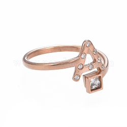 (venta de fábrica de fiestas de joyería) 304 anillos de dedo de acero inoxidable, con diamante de imitación, letra inicial a y cuadrado, oro rosa, tamaño de 6~9, 16~19mm