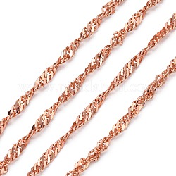 Laiton chaînes singapour, chaînes à vagues, sans nickel, soudé, or rose, 3.5x1mm