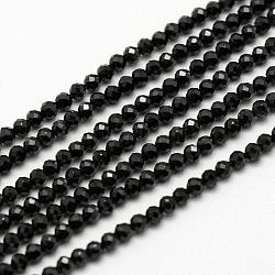Facettierten natürlichen schwarzen Spinell Perlen Stränge, Runde, 2 mm, Bohrung: 0.5 mm, ca. 200 Stk. / Strang, 15.5 Zoll (39.5 cm)