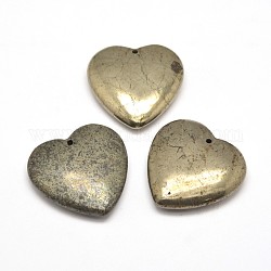 Pendentifs coeur de pyrite naturelle, 40x40x10mm, Trou: 2mm