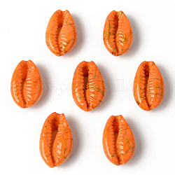 Cuentas de concha de cowrie natural, sin agujero / sin perforar, teñido y banco de estiramiento, naranja oscuro, 18~22x12~14x7~8mm