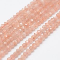 Chapelets de perles de sunstone naturelles, facette, ronde, 2~2.3mm, Trou: 0.5mm, Environ 160~169 pcs/chapelet, 12.5 pouce ~ 12.9 pouces (320~330 mm)