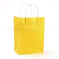 Sacs en papier kraft de couleur pure, sacs-cadeaux, sacs à provisions, avec poignées en ficelle de papier, rectangle, or, 21x15x8 cm