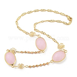 Collane con bavaglino di perle di vetro ovali sfaccettate, collane a catena in ottone, oro, 15.75 pollice (40 cm)
