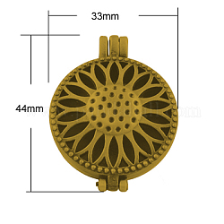 Estilo tibetano colgantes medallón difusor, Grado A, sin plomo y cadmio, estilo hueco, plano y redondo y flor, oro antiguo, 44x33x10mm, agujero: 6x4 mm