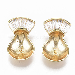 Brass Micro Pave Cubic Zirconia Peg Bails Pendants, for Half Drilled Beads, Real 18K Gold Plated, Nickel Free, Fan & Teardrop, Clear, 19x11.5x8mm, Hole: 3x5mm, Pin: 1mm(for Half Drilled Bead)