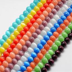 Cat Eye Beads, Round, Mixed Color, 10mm, Hole: 0.8mm, about 39pcs/strand, 15 inch