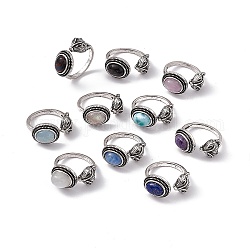Кольца-манжеты с натуральными драгоценными камнями лисы, открытое кольцо, антикварные серебряные латунные украшения для женщин, 2.5~3 мм, внутренний диаметр: 17~18 мм