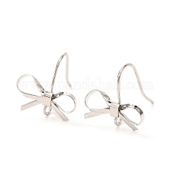 Brass Stud Earring Findings, with Loop, Bowknot, Platinum, 16x15mm, Hole: 2mm, Pin: 0.6mm