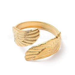 Ion Plating(IP) 304 Stainless Steel Double Wings Open Cuff Ring for Women, Golden, US Size 7 1/4(17.5mm)