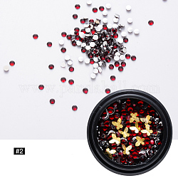 Accessoires nail art de décoration, avec strass en résine et cabochons en laiton, papillon & lune & demi rond, rouge foncé, 4.5x4.5x1.5mm et 4x3x0.5mm et 3x1mm, 120 pcs / boîte