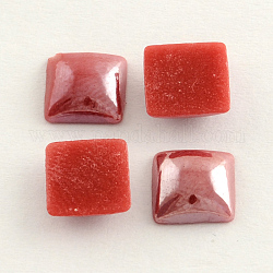 Pearlized Plated Opaque Glass Cabochons, Square, FireBrick, 6x6x3mm