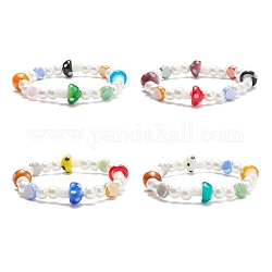 Bracelet extensible en perles de verre et champignons au chalumeau pour enfants, couleur mixte, diamètre intérieur: 1-7/8 pouce (4.9~5 cm)