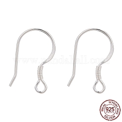 925 Sterling Silver Earring Hooks, Silver, 15.5x14.5mm, Hole: 2mm, 20 Gauge, Pin: 0.8mm