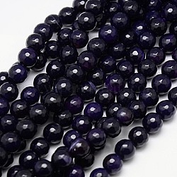 Natural Agate Beads Strands, Faceted, Dyed, Round, Indigo, 10mm, Hole: 1.2mm, about 38pcs/strand, 15 inch