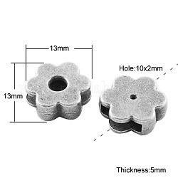 Antique Silver Plated Flower Tibetan Style Slide Charms, Cadmium Free & Nickel Free & Lead Free, 13x13x5mm, Hole: 2x10mm