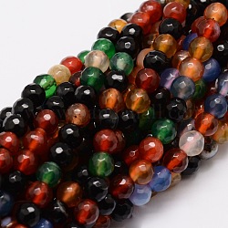 Chapelets de perles rondes en agate naturelle à facettes, teinte, colorées, 6mm, Trou: 1mm, Environ 64 pcs/chapelet, 14.7 pouce