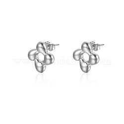 304 Stainless Steel Stud Earrings for Women, Flower, Stainless Steel Color, 14mm