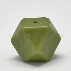 Food Grade Eco-Friendly Silicone Beads, Chewing Beads For Teethers, DIY Nursing Necklaces Making, Faceted Cube, Dark Olive Green, 14x14x14mm, Hole: 2mm