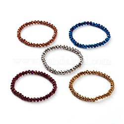 Electroplate Glass Beads Stretch Bracelets, Faceted, Rondelle, Mixed Color, Inner Diameter: 2-1/4 inch(5.8cm), Beads: 5x6mm