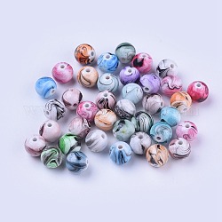 Perles en résine, rond avec motif de peinture de lavage, couleur mixte, 7.5~8mm, Trou: 1.6mm, environ 100 pcs / sachet 