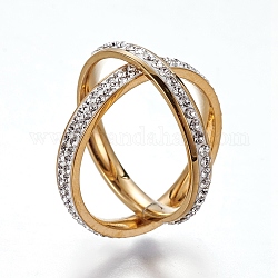 304 anelli in acciaio inox, con rhinestone polimero argilla, cirstallo, oro, formato 6~9, 16~19mm