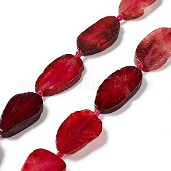 Natural Agate Beads Strands, Dyed, Nuggets, Crimson, 26.5~47x16~28x5~6mm, Hole: 2.5mm, about 10~14pcs/strand, 15.75~17.32 inch(40~44cm)