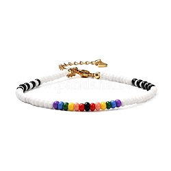 Bracelet de perles de graines de verre pour fille femme, or, blanc, 7-3/8 pouce (18.8 cm)