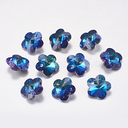 Charms in vetro sfaccettato con strass, imitazione di cristallo austriaco, fiore, bermuda blu, 8x8x4mm, Foro: 1 mm