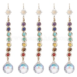 Décorations de pendentif en forme de larme de verre, attrape-soleil suspendus, avec 7 perle en pierre gemme naturelle chakra et un lien en laiton soleil, 260mm