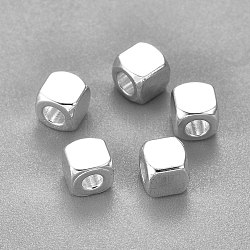 Perles en 201 acier inoxydable, carrée, couleur d'argent, 3x3x3mm, Trou: 1.6mm