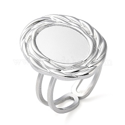 304 componente dell'anello del polsino aperto in acciaio inossidabile, impostazioni dell'anello della tazza della lunetta, ovale, colore acciaio inossidabile, diametro interno: 16.8mm, vassoio: 14x10mm