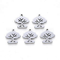 304 Stainless Steel Charms, Laser Cut, Tree of Life, Stainless Steel Color, 15x14x1mm, Hole: 1.2mm
