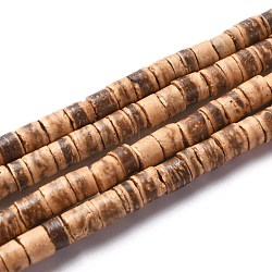 Chapelets de perles de noix de coco, plat rond, brun, 5x2.5~5mm, Trou: 1mm, Environ 160 pcs/chapelet, 23.82'' (60.5 cm)