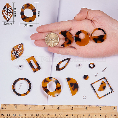 SUNNYCLUE 1 Box DIY 6 Pairs Acrylic Resin Earring Making Kit Bohemian Round  Square Leopard Drop Mottled Stud Earring Jewelry Arts Craft for Beginners  Women