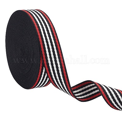 10 Yards/Roll Double Face Stripe Cotton Ribbon Black Red