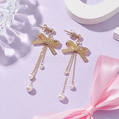 Wholesale Brass Bowknot Dangle Stud Earrings - Pandahall.com