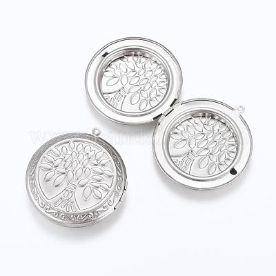 304 Stainless Steel Locket Pendants, Photo Frame Charms for Necklaces, Flat  Round with Tree of Life, Stainless Steel Color, 48x44x10mm, Hole: 1.5mm,