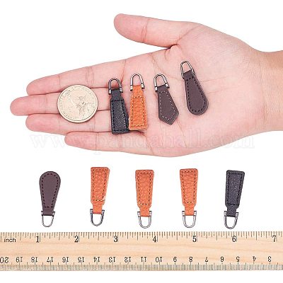 PU Leather Zipper Puller, Garment Accessories, with Alloy Findings,  Trapezoid, Gunmetal, Black, 40x12x3.5mm, Hole: 5x7mm