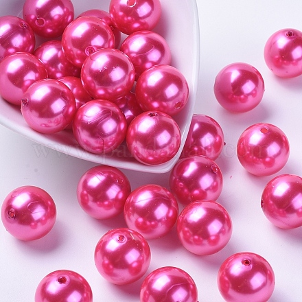 Hot Pink Imitated Pearl Chunky Bubblegum Acrylic Round Beads X-PACR-20D-55-1