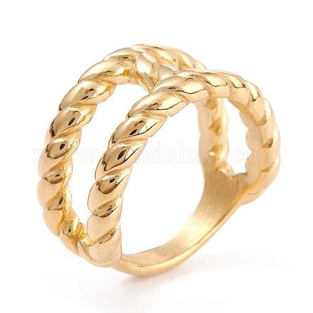 イオンプレーティング（ip）304ステンレスフィンガー指輪  ツイスト  ゴールドカラー  usサイズ7（17.3mm）  3~11mm RJEW-K233-47G-7-1