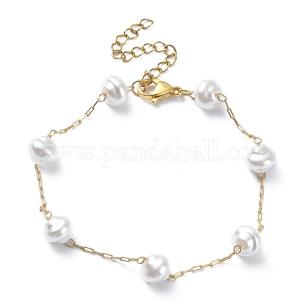 Bracelets de cheville en chaîne de perles imitation perle en plastique abs AJEW-AN00540-1