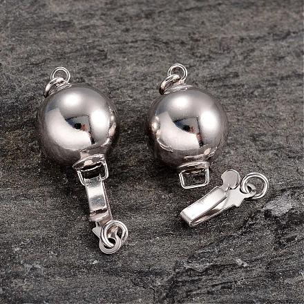 Platinum Plated Sterling Silver Round Box Clasps STER-K014-H356-10mm-P-1
