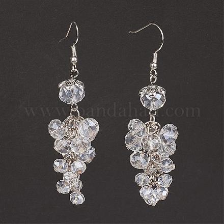 Glass Beads Dangle Cluster Earrings EJEW-JE02312-01-1