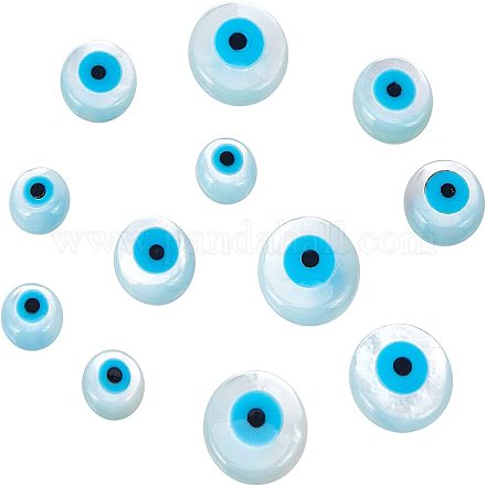 NBEADS 12 Pcs Shell Evil Eye Beads and Cabochons SSHEL-NB0001-26-1