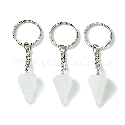 Natural Quartz Crystal Cone Pendant Keychain G-Z033-01U-P-1