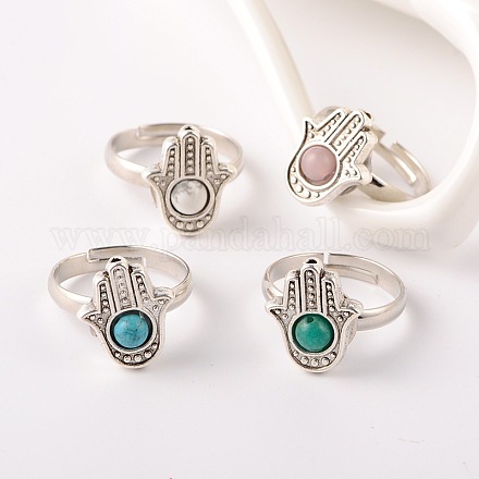 Tibetan Style Natural & Synthetic Mixed Stone Cuff Rings RJEW-JR00126-1