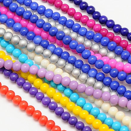 Eco-Friendly Round Baking Paint Glass Beads Strands HY-A003-4mm-M-1