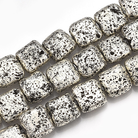 Brins de perles de pierre de lave naturelle galvanisées G-S249-05-10x10-1
