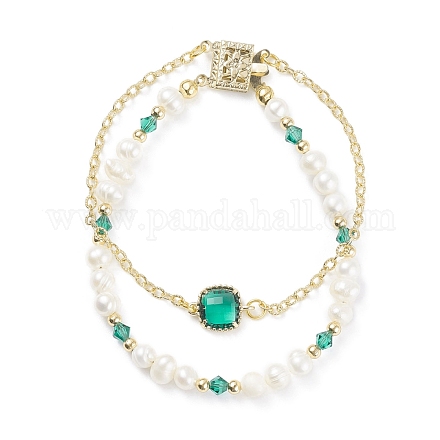 Mehrreihiges Armband aus Naturperlen und Glasperlen mit Messingkabelketten für Damen BJEW-TA00077-02-1